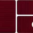 BYSURE Burgundy Memory Foam Bathroom Rug Set 3 Piece, Non Slip Extra Soft Absorbent Machine Washable Toilet Bath Toilet Mat (17"x24"+20"x32"+U Shape 20"x24")