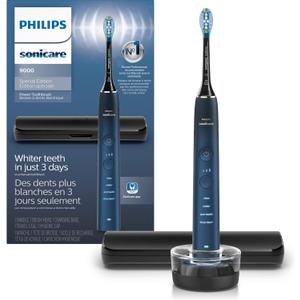Philips Sonicare DiamondClean 9000 Electric Toothbrush - Sonic Toothbrush with App, Pressure Sensor, 12 Brushing Settings, Replacement Reminder, Charging Stand, Travel Case, Aquamarine, HX9911/92 (Blue/Black)
