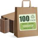 MESHA 10x5x13 Inch Brown Paper Grocery Bags with Handle, Large Kraft Shopping Paper Gift Bags Bulk, Gift Bag Retail Recycled Birthday Wedding Party Favors 100 Pack (Made In USA)