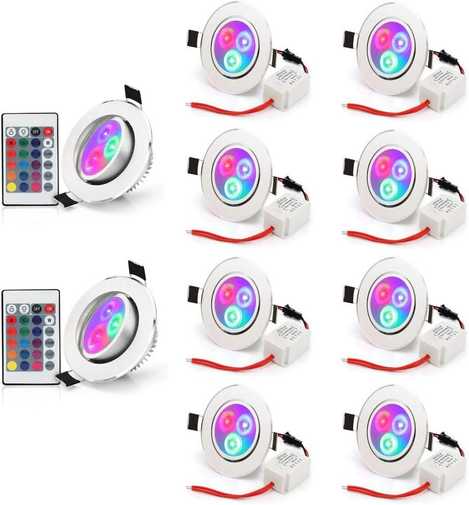 Esbaybulbs Pack of 10 LED Color Changing Recessed Lighting 3W RGB Downlight Ceiling Light with Remote Control