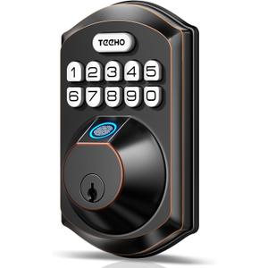 TEEHO TE002 Fingerprint Door Lock - Keyless Entry Electronic Keypad Deadbolt with 2 Backup Keys - Auto Lock - Easy Installation - Smart Locks for Front Door - Oil-Rubbed Bronze