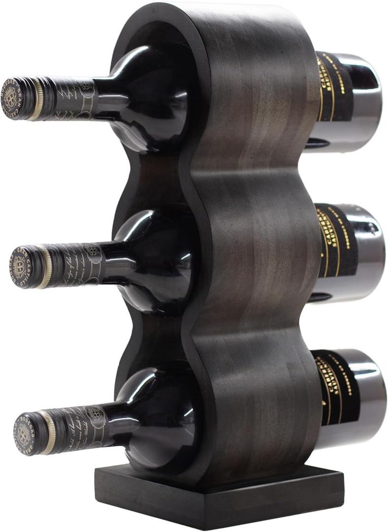 Wooden Wine Bottle Holder Countertop  Small Wine Rack for 3 Bottles, Vertical Tabletop Wine Rack Stand, Decorative Bottle Rack Wine Storage Organizer for Kitchen, Bar Decor, Wine Lover Gift