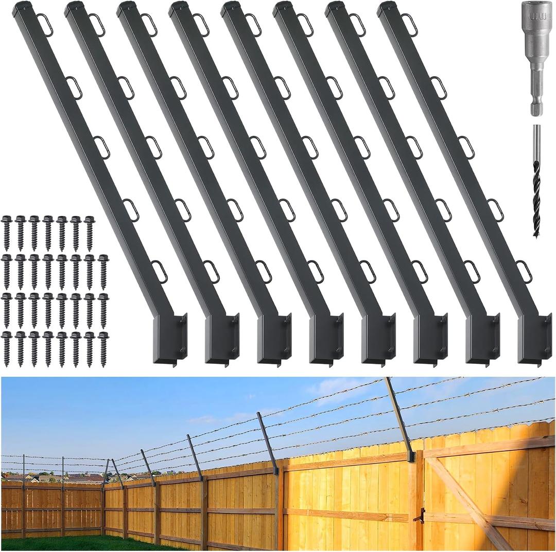 8-Pack Angle 25 Fence Post Extender, 31" Fence Barbed Wire Extend Armfor Outdoor Fences to Increase Height, Protect Privacy and Pets Jumping Off (8, 31in-25Angles - Wood Post)