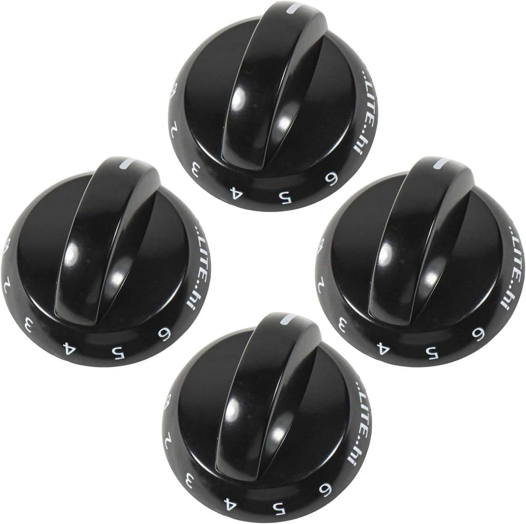 HQRP 4-Pack Range Top Burner Gas Stove Valve Knobs Compatible with Frigidaire, Crosley, Tappan 316220009, 1379610, AP4322122, PS1991531, EAP1991531, AH1991531, EA1991531, PD00030843 Replacement