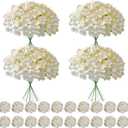 100 Pcs Faux Champagne Hydrangea Artificial Flowers Bulk, Fake Silk Hydrangea Flowers Heads with Stems for Wedding Decorations Garden Party Baby Shower Porch Home Decor Table Centerpieces
