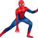 Marvel Spider-Man Official Youth Deluxe Zentai Costume - Deluxe Two-Way Stretch Spandex with Invisible Zippers and Wrist Openings for Added Convenience (XS) (Red, S)
