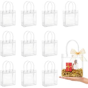 MAQIHAN Clear PVC Gift Bags with Handles - 10PCS Mini Party Favor Bags Transparent Party Favour Plastic Gift Bag Tote Goodie Bag Bulk Pvc Plastic Bags with Handles for Gifts(Mini Size 5.9 x 6.3 Inch)