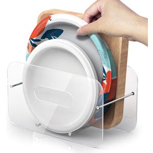 Round/Square Plastic, Foam & Paper Plate Dispenser, Space-Saving 7-12 Inch Disposable Plates Storage Organizer for Cabinet, Countertop, RV or Outdoor Use, Acrylic (Clear)