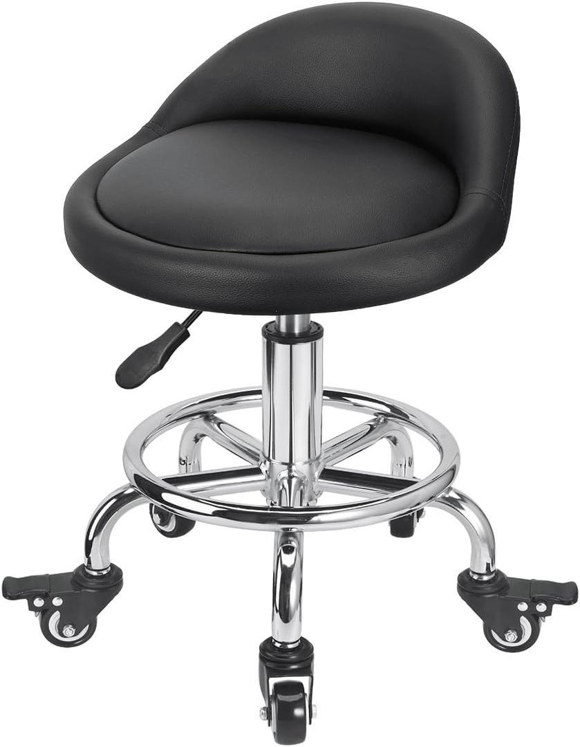 FLOLXNB Rolling Stool Low Roller Seat PU Leather, Rolling Chair Height Adjustable, Garage Stool with Wheels for Manicure Mechanic Home Office Garage Shop (Style 1)