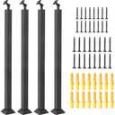 WHATWEARS Stair Baluster Post 4 Pack, Black Square Stair Railing Kits Indoor Outdoor, Metal Stair Post with 270° Adjustable Railing Spindles and Base and Screws for Stair, Porch, Deck, Steps