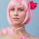 MIUSKATL Wig and Sunglasses 12 Inch Short Bob Wigs with Bangs for Women Costume Cosplay Party (Light Pink)