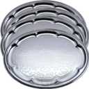 (Pack of 4) 18.1 inch x 13.8 inch Traditional Oval Floral Pattern Engraved Catering Silver Polishing Plated Serving Plate Mirror Tray Platter Metal Tableware Holiday Party Large FST-005