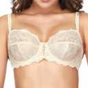 Wingslove Women's Lace Underwire Bra - Full Coverage Unlined Soft Lightweight Bras Floral, 38D