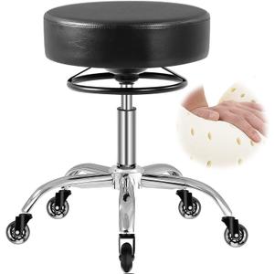 Rolling Stool with Wheels 400lbs Weight Capacity,Heavy Duty Lash Chair Adjustable for Tatoo Lab Massage Salon Spa Drafting Nail Teach,360 Swivel,Leather,Thick Seat Padding (Black)