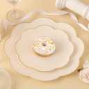 supernal 60pcs Ivory Gold Plastic Plates, Elegant Scalloped Disposable Dinnerware Set (30 Dinner & 30 Dessert Plates) - Heavy Duty Cream Floral Plates for Wedding, Bridal Shower, Mother's Day&Parties