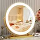 13 Inch Vanity Mirror with Lights, Round Make Up Mirror with Lighting, LED Mirror Makeup Mirror with Lights for Bedroom Tabletop, Smart Touch Control, 360 Rotation (Gold)