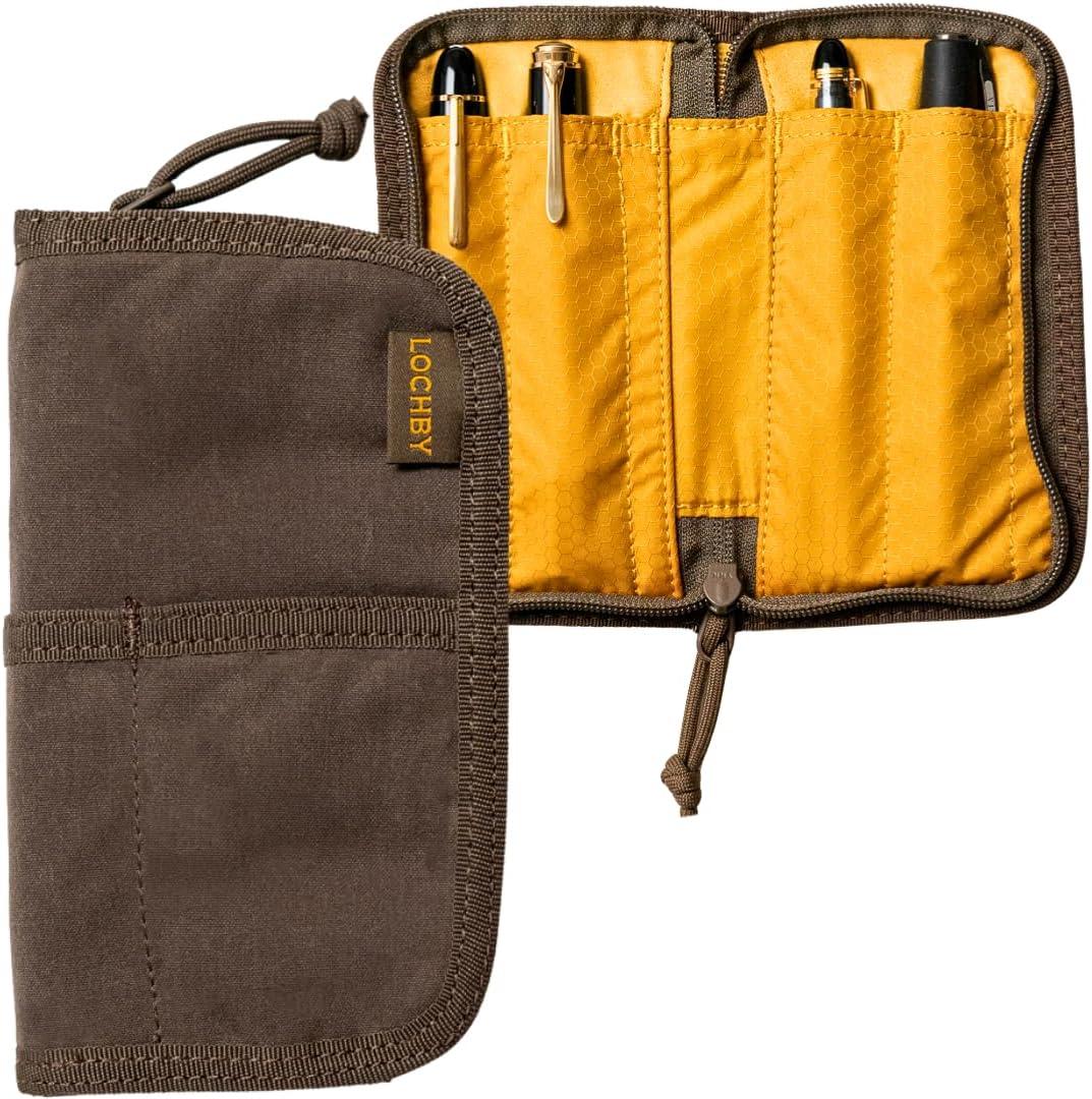 Quattro | Slim & Elegant Pen Pouch | Durable Waxed Canvas Lightly Padded for Fountain Pen & Mechanical Pencil | Compact Design Holds 4 Pens | For Everyday Carry, Travel & Creative Artists (Brown)