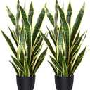 CROSOFMI Artificial Snake Plant 35 Inch Fake Sansevieria Tree with 32 Leaves Perfect Faux Mother in Law Plants in Pot for Indoor House Home Office Garden Modern Decoration Housewarming Gift,2Pack (Black Pot)