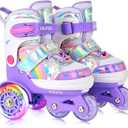 SULIFEEL Rainbow Unicorn Light up Toddler Roller Skates for Girls and Boys for Toddler Purple, Size: X-Small - Toddler