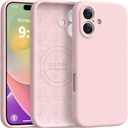 Magnetic for iPhone 16 Case [Compatible with Magsafe] [Premium Silicone Satin-Smooth Touch] Slim Shockproof Anti-Scratch Microfiber Lining Case, 6.1 inch, Chalk Pink