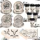 140Pcs Western Paper Plates and Napkins Set Cowboy Party Supplies Wild West Baby Shower Bachelorette Birthday Decorations, Includes Dessert Plates Napkins Cups Forks Knives and Spoon for 20 Guests