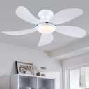PHORUS 42" White Modern Low Profile Flush Mount Ceiling Fans with Lights
