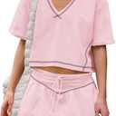 LAMISSCHE Womens 2 Piece Workout Sets Athletic Gym Sets Crop Top And Skirt With Shorts Set Activewears (Medium, Pink)