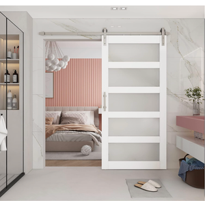 BARNSMITH 48in x 96in Glass Barn Door and 8FT Nickle Sliding Door Hardware Included, 5-Panel Sliding Barn Door, Solid Wood Covered with Water-Proof PVC Surface, Easy Assembly, White