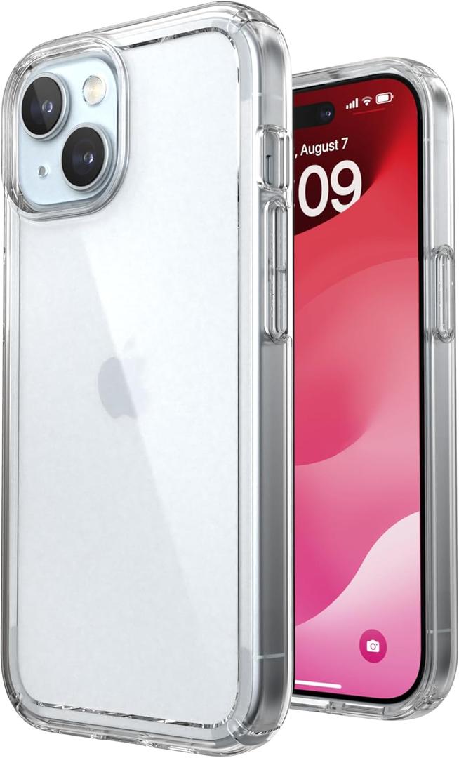 Speck Clear iPhone 15 Case - Slim, Drop Protection - for iPhone 15, iPhone 14 & iPhone 13 - Scratch Resistant, Anti-Yellowing, 6.1 Inch Phone Case - GemShell Clear