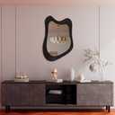 Osemy 32"x 24" Irregular Wall Mirror, Black Wood Framed, Asymmetrical Wavy Mirror for Living Room Bedroom Entryway Bathroom Modern Decorative Hanging Hooks