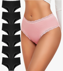 FINETOO 6 Pack Cotton Underwear for Women Cute Bikini Panties Sexy Lace Waist Briefs Soft Breathable Womens Cheeky Medium