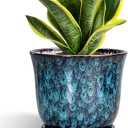 8 Inch Plant Pot - Ceramic Planter for Indoor Outdoor, Round Planter with Drainage Hole and Saucer, Modern Planters, Flower Pots, Apartment Porch Room Home Decor, Gardening Gifts, Blue