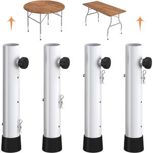 4 Pack White Table Leg Extenders - 3 Levels Heights Adjustable Table Risers for Folding Table, Rises 2/4/6 Inch, Suitable for Sewing Room, Camping Desk 4 Pack White Table Leg Extenders - 3 Levels Heights Adjustable Table Risers for Folding Table, Rises 2/4/6 Inch, Suitable for Sewing Room, Camping Desk