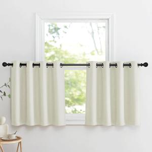 NICETOWN Natural Linen Room Darkening Curtain Valances for, Grommet Faux Linen Blend Short Curtains Thermal Insulated Window Tiers for Kitchen Over Sink, W52 x L30, Set of 2