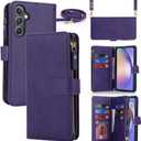 iCoverCase for Samsung Galaxy A54 5G Wallet Case with Card Holder for Women, Crossbody Lanyard Strap Kickstand PU Leather Case with Zipper Pocket Credit Card Slots Cover (Purple)