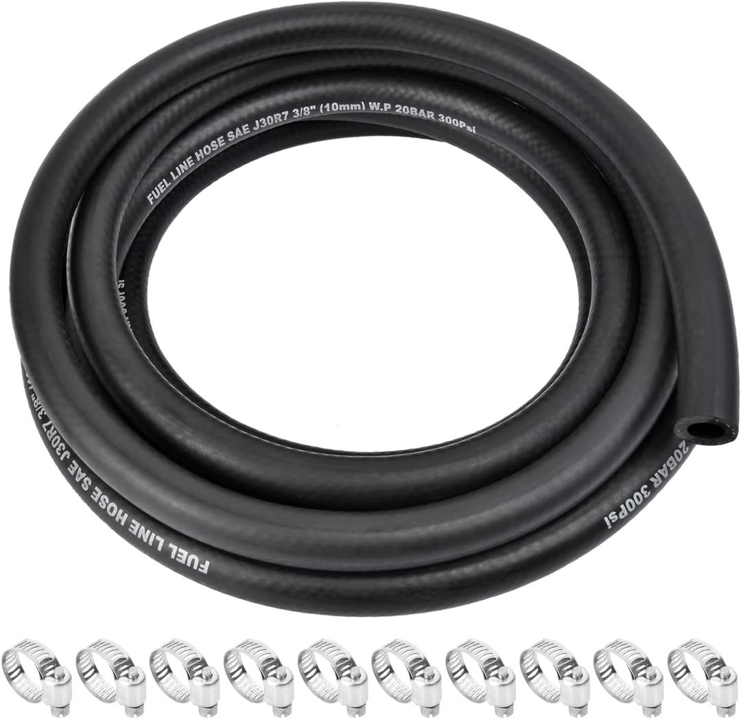 3/8 Inch ID Fuel Line Hose - 10FT Marine Grade Fuel Line with 10PCS Hose Clamps,300PSI High-Pressure Fuel Line for Automotive Fuel Systems Engines (3/8" ID-10Ft)