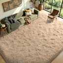 FinRèc 8x10 Feet Rugs for Bedroom Living Room, Tan Fluffy Plush Area Rug, Non-Slip High Pile Shaggy Rug for Kids Room Dorm Room Home Decor, Indoor Solid Shag Floor Carpet