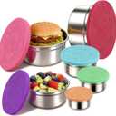 6 Pack Stainless Steel Lunch Containers with Lids Set, Round Nesting Snack Container (Size 38, 24, 12, 6, 4, 2oz), Metal Salad Containers for Lunch, Picnic, Home, Travel