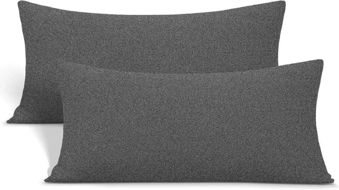 2-Pack Stretch Pillow Cases - Jersey Knit & Ultra Soft Envelope Closure Pillowcases T-Shirt Like Microfiber Blend - Suitable for Queen or Standard Size Set of 2, Hemp Gray