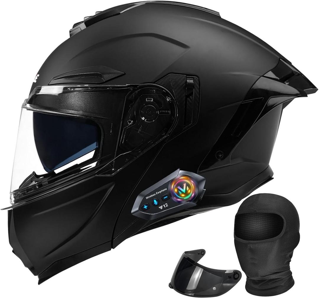 Bluetooth Modular Motorcycle Helmet with Dual Visors, DOT ApprovedBuilt-in Sun Shield, Removable Washable Liner for Adults Men Women, Casco Moto Hombre Mujer (M54~55CM)