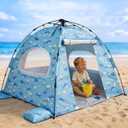Baby Beach Tent Pop Up Sun Shelter with UPF 50+ UV Protection, Silver-Coated Interior, Breathable Mesh Ventilation, Easy Setup, Wind-Stable Beach Shade for Infants & Toddlers