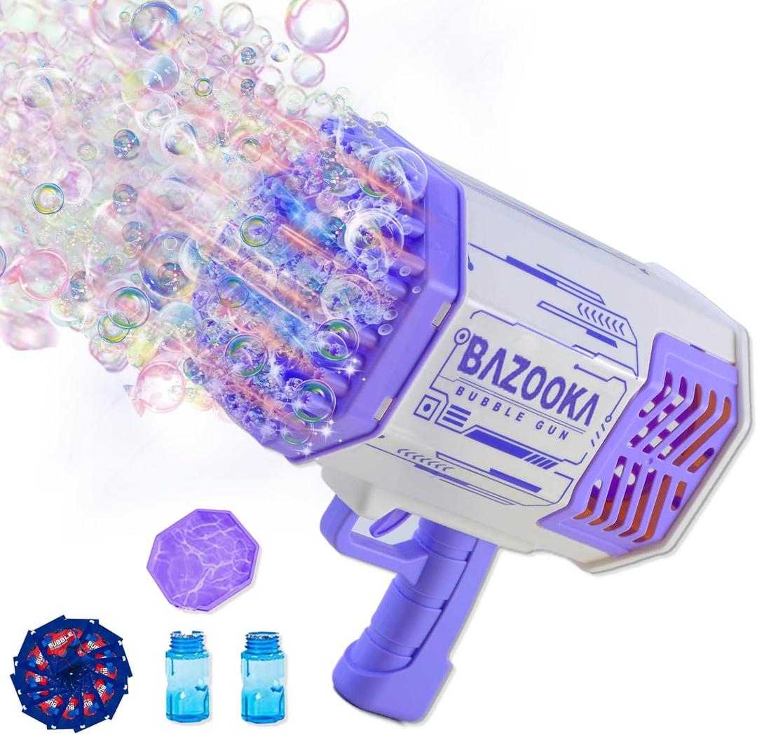 Petrella Toy Bubble Gun for Kids 69 Holes Bubble Machine for Toddlers 1-3 4-8 Girls Boys, Rechargeable Bazooka Bubble Blower Guns for Wedding Summer Outdoor Party with Bubble Solution, Large