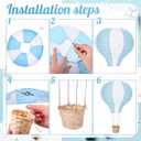 Meooeck 6 Pcs Hanging Hot Air Balloon Decorations Paper Lanterns 12 Inch Reusable Hot Air Balloon Decor Paper Lanterns Set for DIY Craft Wedding Birthday Christmas Home Living Room (Blue White)