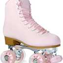 Roller Skates for Women or Men with Height Adjustable Rubber Stoppers Retro Suede Quad Roller Skates for Outdoor and Indoor (Pink, 7)