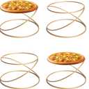 HPC DECOR Set of 4 Gold Yellow Metal Wire Pizza Pan Riser Stands- Round Pizza Tray Riser Rack - Tabletop Display Racks for Food Platter Tray- Metal Display Stands for Home, Restaurant and Party