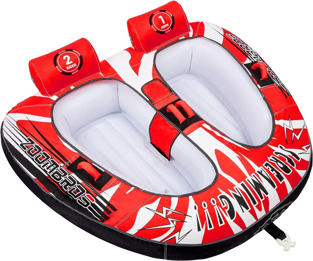 ZOOMBROS Towable Tube for Boating 2-Person, Secure Cockpit Seating for Kids & Family Safety, Heavy-Duty Water Sport Towables Large Capacity with Quick Connector, Less Drag