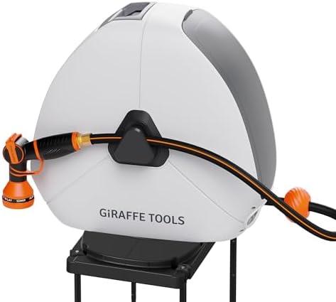 Giraffe Tools Ground-Mounted Retractable Garden Hose Reel,1/2" x 130FT | Heavy-Duty Hose Reel with 360°Swivel Base, No Wall Damage, Auto Rewind for Lawn, Patio,Concrete Floor & Yard Watering