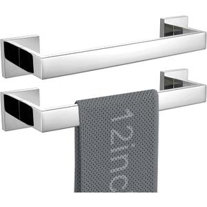 LANC 12-Inche 2-Pack Bathroom Towel Bars,Silver Kitchen Bath Accessories Total-14 Square Towel Rack Heavy Duty Chrome Polished Stainless Steel Wall Mounted Modern Towel Holder,A8804-3CP