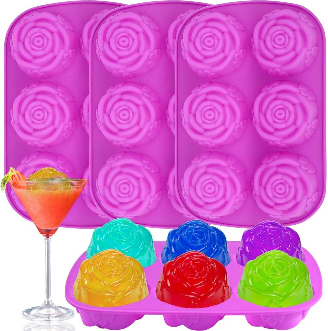 Rose Ice Cube Mold,4 PCS Silicone Rose Ice Cube Tray,Valentine Day Gift Flower Shaped Molds for Chocolate,Candy,Mimosas,Cake,Cocktails,Baking (Purple)