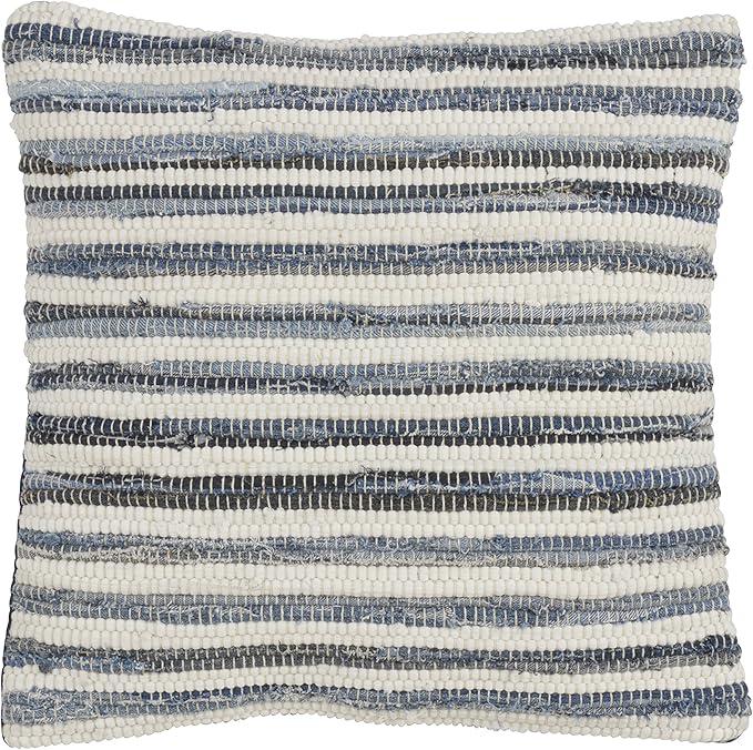 Striped Denim Chindi Throw Pillow, 100% Cotton,  Size: 18" x 18" Denim